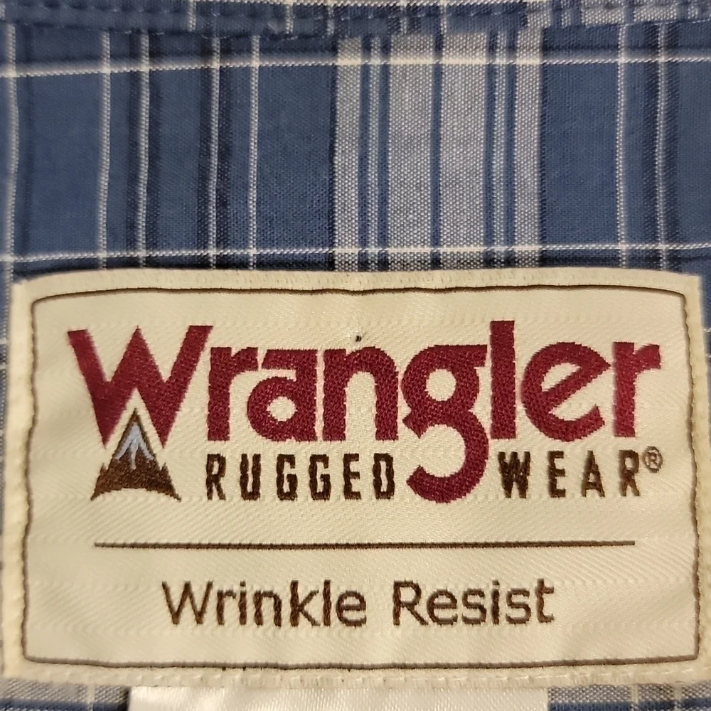 WRANGLER Rugged Wear Blue Plaid Long Sleeve Button-down Dress Shirt Size Xxl